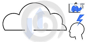 Cloud Computing with Data Transfer Arrows and Innovation Lightbulb Concept