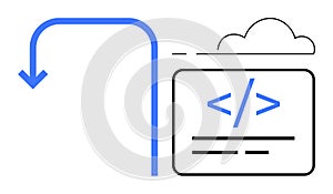 Cloud Computing Concept with Code Symbol and Arrow Flow for Data Transfer