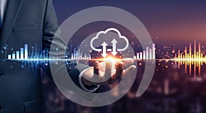 Cloud Computing Data Transfer Digital Network Businessman Hand Technology