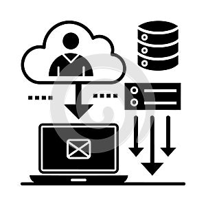 Cloud computing data transfer to laptop and server with user icon database