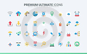 Cloud computing data transfer trendy flat icons set vector illustration.