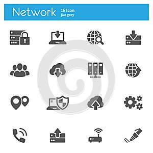 Cloud computing, data transmission of Internet technologyflat gray icons set of 16