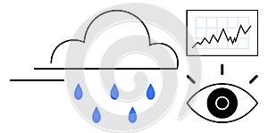 Cloud Data Analysis and Growth Trends Concept with Eye and Graph Elements