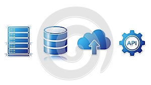 Cloud Computing, Database, Server, and API Technology Icons Set