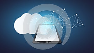 Cloud Computing Design Concept - Digital Connections, Technology Background with Tablet PC and Network Mesh