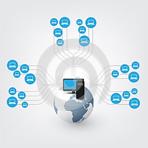 Cloud Computing Design Concept - Digital Network Communication, Technology Background