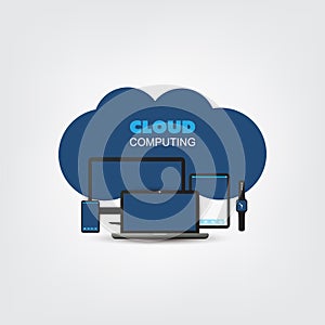 Cloud Computing Design Concept with Electronic Devices - Digital Network Connections, Technology Background