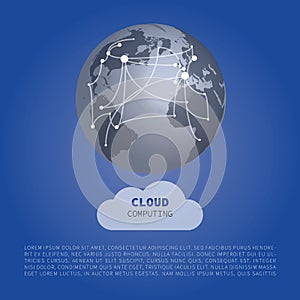 Cloud Computing Design Concept with world Map connections - Digital Network Connections, Technology Background