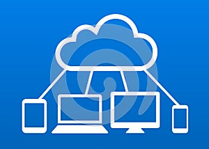 Cloud computing devices connected to internet cloud vector icon