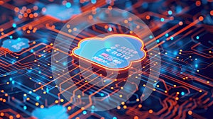 Cloud computing diagram network data storage technology service on structure circuit computer. Locked, Cyber security.