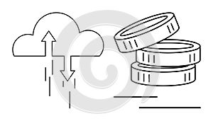 Cloud Computing and Digital Currency Exchange Concept with Minimalist Design Elements