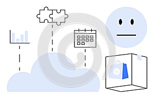 Cloud Computing and Digital Integration Concept with E-commerce and Scheduling Icons