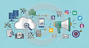 Cloud computing and digital marketing illustrated