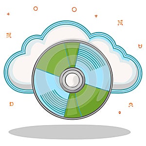 Cloud computing and digital storage concept with compact disc illustration