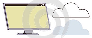 Computer Screen with Cloud Icons Cloud Computing and Digital Storage Concepts