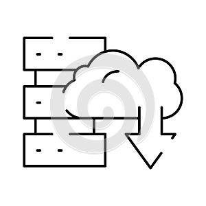Cloud computing downloading data to server rack icon
