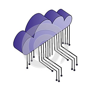 cloud computing with electronic circuit isometric icon
