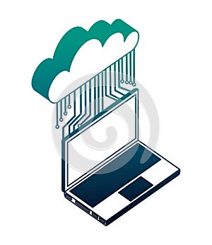 cloud computing with electronic circuit and laptop computer