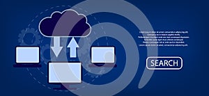 Cloud Computing Elements Concept. Devices connected to the cloud with Gears.