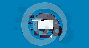Cloud Computing Elements Concept. Devices connected to the cloud with Gears.