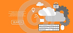 Cloud Computing Elements Concept. Devices connected to the cloud with Gears. Flat Illustration.