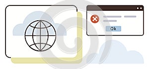 Cloud Computing Error with Globe Icon and Browser Warning Message