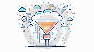 Cloud Computing Filter Outline Icon for Online Technology Solutions and Data Processing Illustration