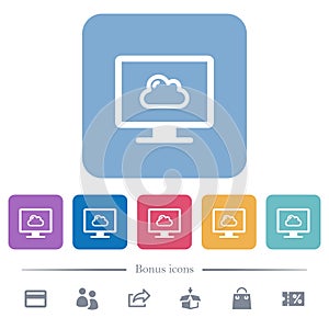 Cloud computing flat icons on color rounded square backgrounds