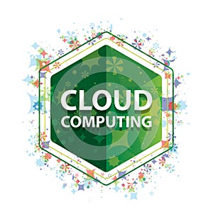 Cloud Computing floral plants pattern green hexagon button