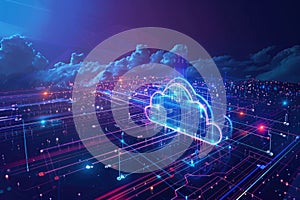 Cloud Computing and 5G Wireless Network Showing Technology Connectivity of Cityscape