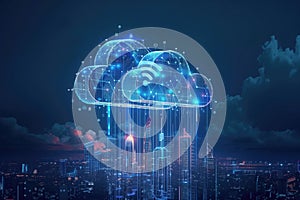 Cloud Computing and 5G Wireless Network Showing Technology Connectivity of Cityscape