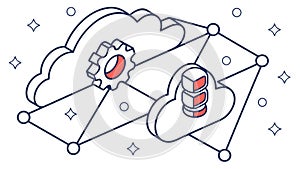 Cloud Computing with Gears, Data Management and Cloud Technology, vector design Generative AI