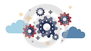 Cloud Computing Gears: Digital Workflow Business Processes, vector design Generative AI