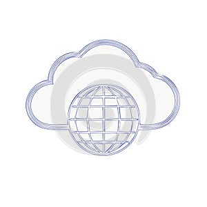 Cloud computing with global communication connection system and technology worldwide information exchange network sketch