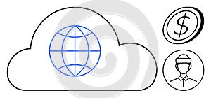 Cloud Computing with Global Network, Financial Transactions, and Virtual Reality Concept