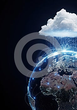 Cloud Computing and Global Network Connection. Earth Globe with Cloud and Lines