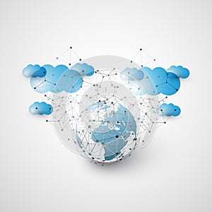 Cloud Computing and Global Networking Design Concept with Earth Globe and Geometric Mesh