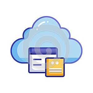 Cloud Computing Icon with Browser Window and Document for Data Storage