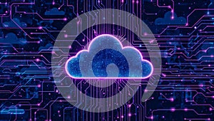 Cloud Computing Icon with Circuit Board Integration