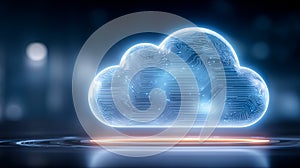 Cloud computing icon with circuit pattern representing secure data storage and online services.