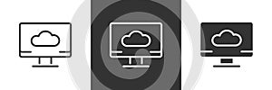 Cloud computing icon. Computer screen with cloud network storage vector illustration. Online data access and web platform symbol.