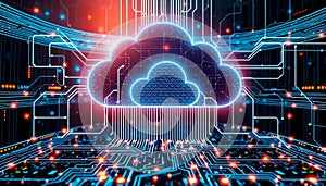 Cloud computing icon, digital tech, network, data, Stock Photo, Generative AI
