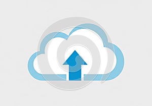 Cloud computing icon featuring a stylized white cloud outlined in blue. At the center, a