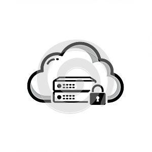 Cloud computing icon featuring two server units within a stylized cloud shape. A padl
