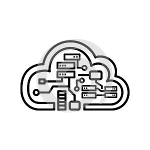 Cloud computing icon with interconnected servers and data storage