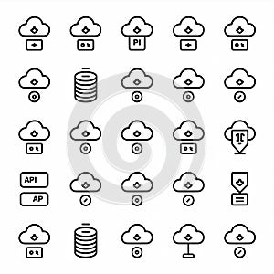 Cloud computing icon set download upload api database