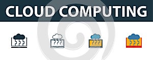 Cloud Computing icon set. Four simple symbols in diferent styles from web hosting icons collection. Creative cloud computing icons