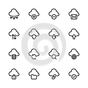 Cloud computing icon set. Cloud storage icons. Network icons. Icon set. 16 icons