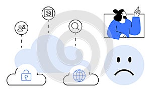 Cloud Computing with Data Security Icons, User Interaction, and Digital Connectivity Graphic