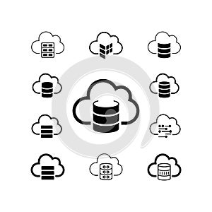 Cloud Computing Icons: Database, Storage, and Data Management Symbols.